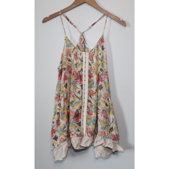 Free People Pintuck Ruffle Sheer Floral Sleeveless Swing Tunic Top Pockets Small - Picture 5 of 16